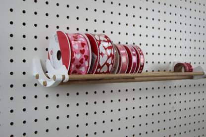 Tape and ribbon organizer for pegboard - end cap bracket. Stop your rolls from falling over (set of 2)