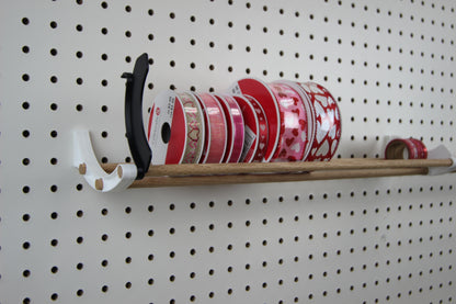 Tape and ribbon organizer for pegboard - end cap bracket. Stop your rolls from falling over (set of 2)