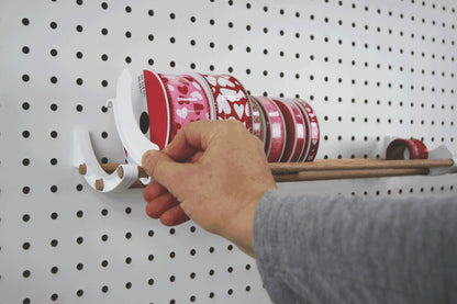 Tape and ribbon organizer for pegboard - end cap bracket. Stop your rolls from falling over (set of 2)