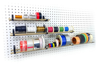 roll and tape storage on pegboard